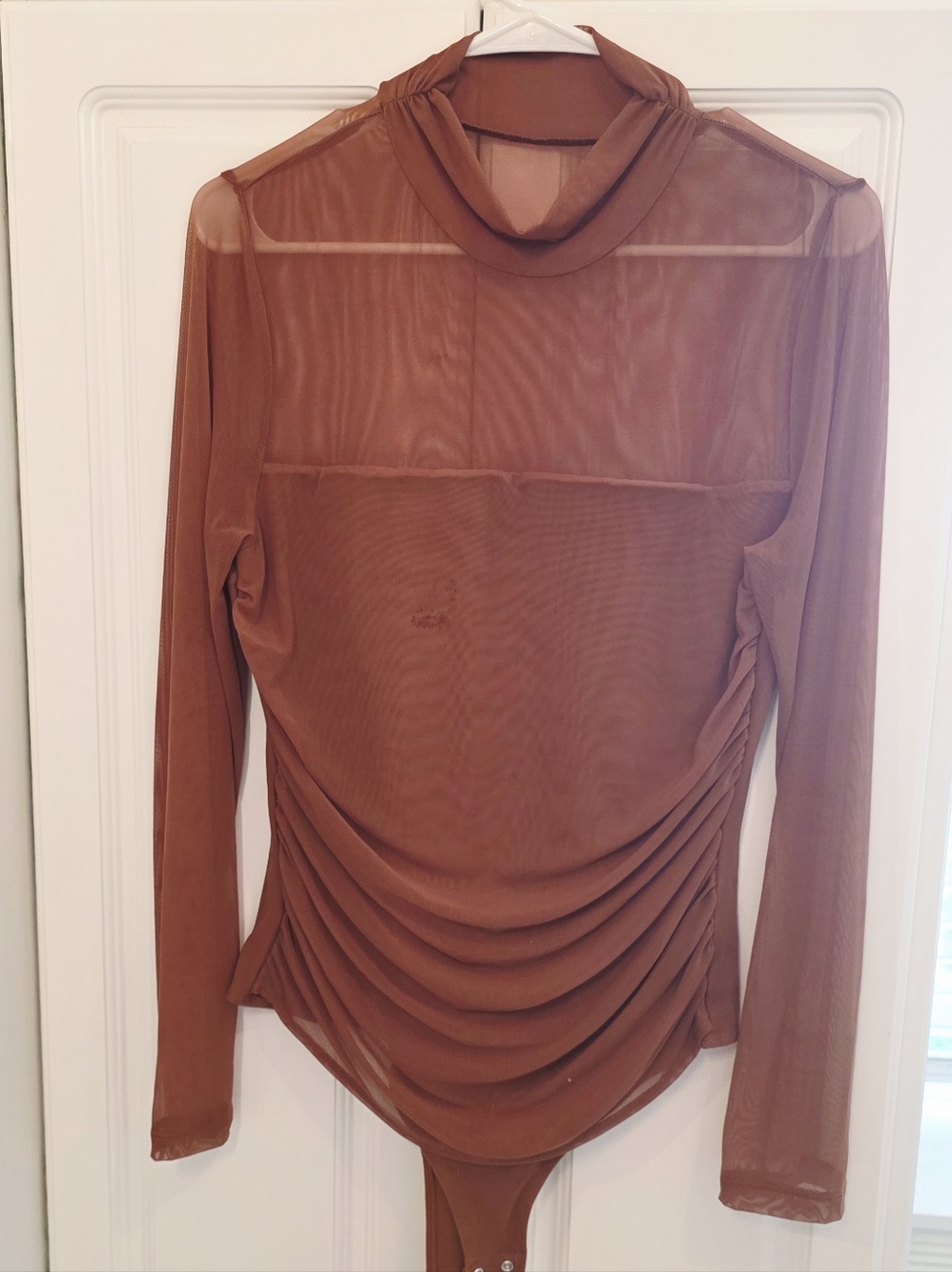 Sheer Rust Brown Long Sleeve Bodysuit